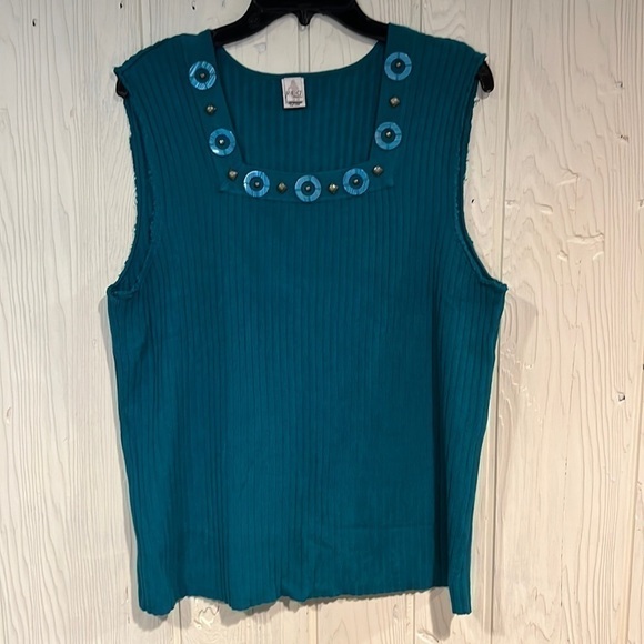 R. E. Q. Sweater Tank with Beaded Square Neck, Size 18/20W - Picture 1 of 10